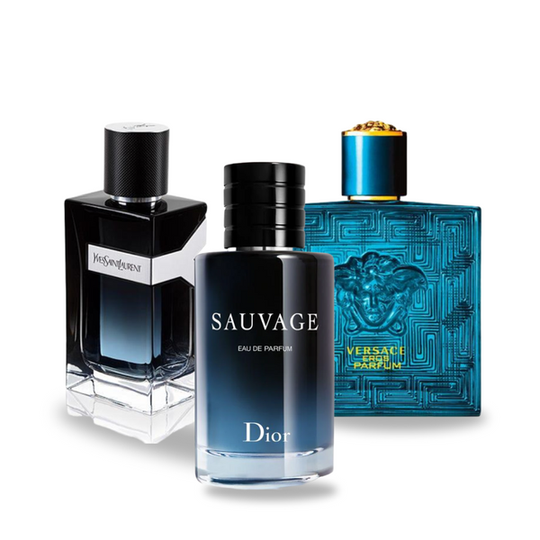 SET: DIOR SAUVAGE, YVES SAINT LAURENT Y MEN, VERSACE EROS